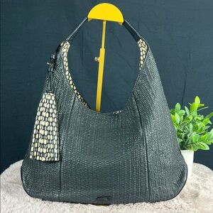 Rouge & Lounge Black Textured Leather Hobo Bag & Tassel Charm - Korean Luxury